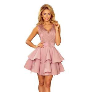 Numoco Exkluzivní šaty s krajkovým výstřihem CHARLOTTE - růžové Velikost: XS, Růžová