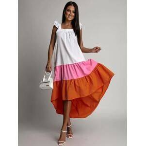 FASARDI Letní šaty na ramínka s delšími zády, růžové a oranžové XL, Vícebarevný