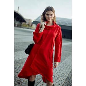 FASARDI Lichoběžníkové šaty se širokým rolákem červené UNIW, UNIV