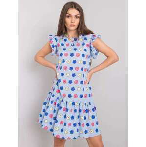 Fashionhunters Dámské modré květované šaty s volány 40
