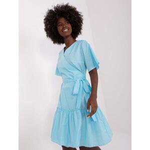 Fashionhunters Světle modré bavlněné volánové šaty Velikost: 40