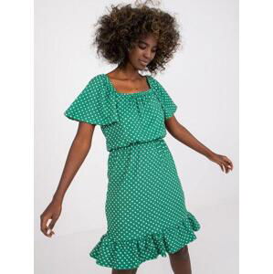 Fashionhunters Zelené puntíkované mini bavlněné šaty RUE PARIS Velikost: S