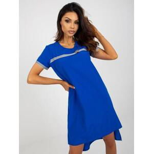Fashionhunters Tmavě modré asymetrické šaty s krátkým rukávem.Velikost: 42