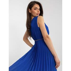 Fashionhunters Kobaltově modré plisované midi šaty s páskem.Velikost: JEDNA VELIKOST