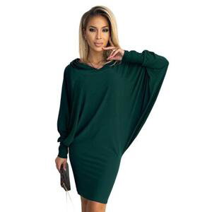 Numoco Šaty s netopýřími rukávy a kapucí - lahvově zelené Velikost: S/M, Zelená