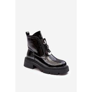 Kesi Patentované dámské kotníkové boty s ozdobou, černá S.Barski Velikost: 41