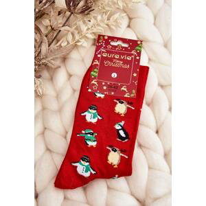 Kesi Pánské vánoční bavlněné ponožky s tučňáky červené 39-42, Červená