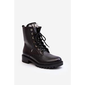 Kesi Kožené dámské pracovní kotníkové boty s ozdobou Zazoo Black Velikost: 39, Černá
