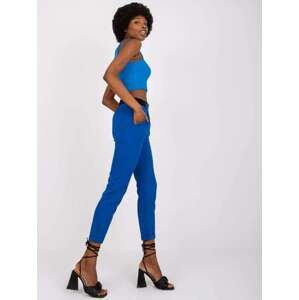 Fashionhunters Dámské tmavě modré látkové kalhoty Sevilla Velikost: XL