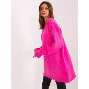 Fashionhunters Fluo růžové pletené šaty s kulatým výstřihem RUE PARIS Velikost: ONE VELIKOST, JEDNA