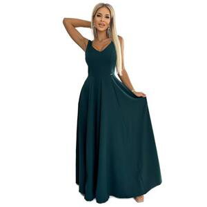 Numoco Dlouhé elegantní šaty s výstřihem CINDY - zelené Velikost: L, Zelená