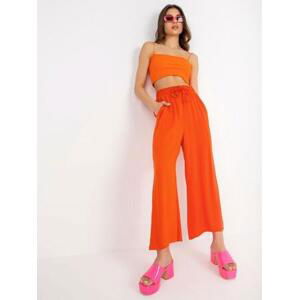 Fashionhunters Oranžové dámské viskózové kalhoty SUBLEVEL Velikost: S