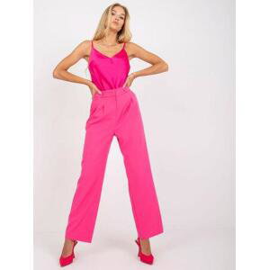 Fashionhunters Růžové dámské oblekové kalhoty s kapsami RUE PARIS Velikost: 42