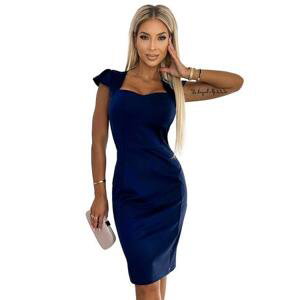 Numoco Elegantní midi šaty s výstřihem - tmavě modré Velikost: L, Modrá