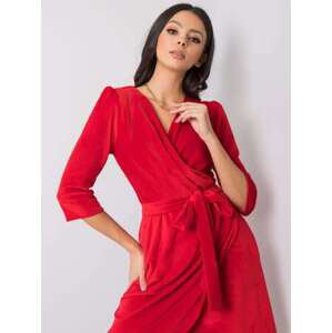 Fashionhunters Červené velurové šaty s opaskem 36