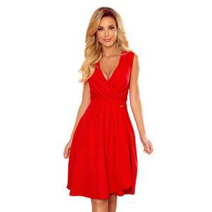 Numoco Elegantní šaty s výstřihem a řasením ELENA - červené  Velikost: S, Červená