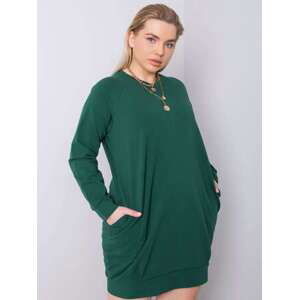 Fashionhunters Tmavě zelené plus size šaty s dlouhým rukávem velikost: 2XL, XXL