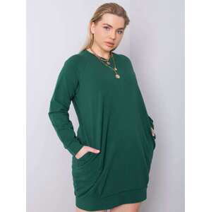Fashionhunters Tmavě zelené plus size šaty s dlouhým rukávem velikost: 3XL, XXXL