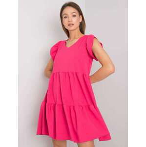 Fashionhunters RUE PARIS Růžové šaty s volánem M.