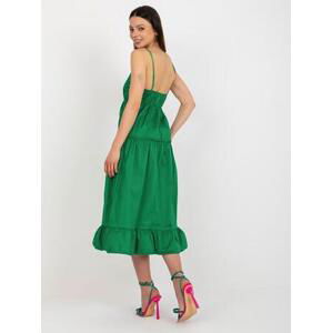 Fashionhunters Zelené rozevláté šaty s volánkem OCH BELLA Velikost: L