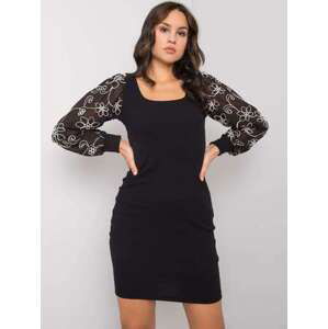 Fashionhunters Černé šaty s nabíranými rukávy Formosa RUE PARIS velikost: L / XL