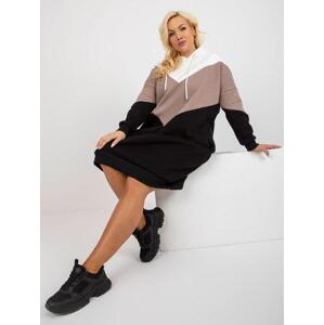 Fashionhunters Ecru-černá mikina basic plus size šaty s kapucí.Velikost: ONE SIZE, JEDNA, VELIKOST