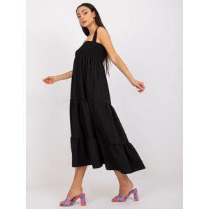Fashionhunters Černé šaty na ramínka s volánem RUE PARIS Velikost: M