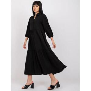 Fashionhunters Černé rozevláté šaty s bavlněným volánkem RUE PARIS Velikost: S