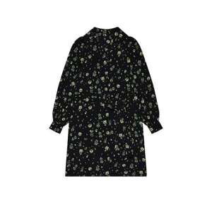 MOODO Lichoběžníkové šaty s rostlinným vzorem - velikost XS, Černá