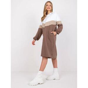 Fashionhunters Bílohnědé mikinové šaty s kapucí Irem RUE PARIS Velikost: L / XL