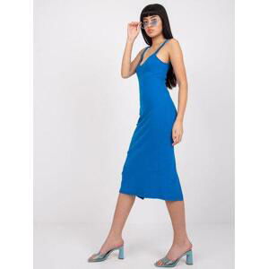 Fashionhunters Tmavě modré vypasované šaty San Diego RUE PARIS Velikost: S.