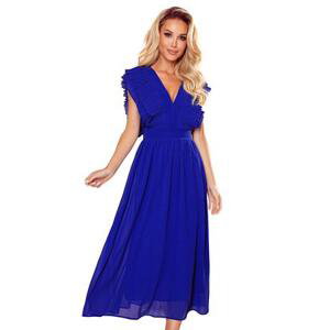 Numoco Šaty s řasením a výstřihem YANA - modré Velikost: XL, Modrá