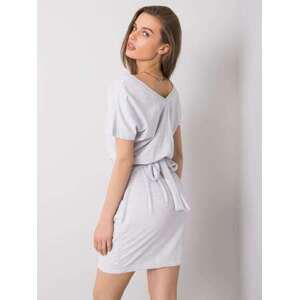 Fashionhunters RUE PARIS Světle šedé melanžové šaty s páskem velikost: M