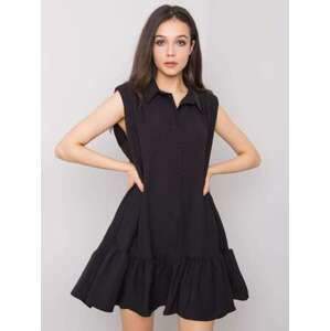 Fashionhunters Černé šaty s volánem Odelia RUE PARIS velikost: L