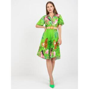 Fashionhunters Světle zelené šaty s potisky a zapleteným páskem.Velikost: JEDNA VELIKOST