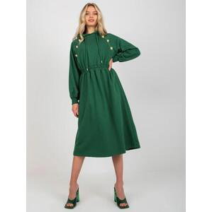 Fashionhunters Tmavě zelené rozevláté mikinové šaty s kapucí.Velikost: JEDNA VELIKOST
