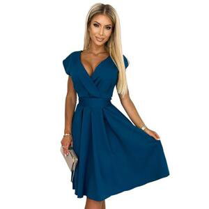 Numoco Rozevláté šaty s obálkovým výstřihem SCARLETT - mořské modré Velikost: XL, Modrá