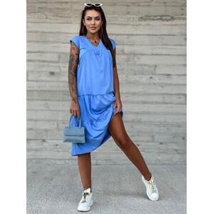 Fashionhunters Modré bavlněné šaty s volánky MAYFLIES Velikost: 2XL, XXL
