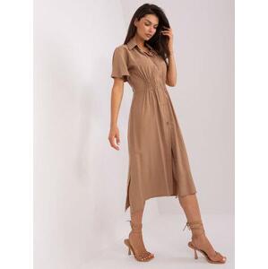 Fashionhunters Camel midi košile ZULUNA Velikost: L/XL