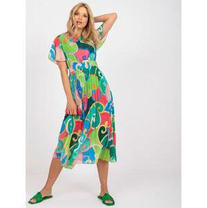 Fashionhunters Jednovelikostní zelené plisované šaty s krátkým rukávem.Velikost: JEDNA VELIKOST