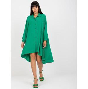 Fashionhunters Zelené asymetrické košilové šaty s dlouhým rukávem.Velikost: JEDNA VELIKOST
