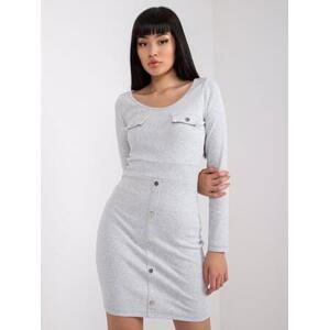 Fashionhunters Světle šedé melanžové pruhované šaty Barletta RUE PARIS velikost: M