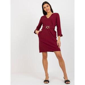 Fashionhunters Vínové jednoduché mikinové šaty s páskem OCH BELLA Velikost: XL