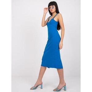 Fashionhunters Tmavě modré vypasované šaty San Diego RUE PARIS Velikost: L.