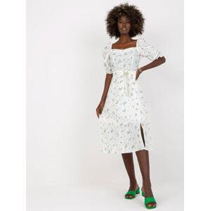 Fashionhunters Bílé a zelené midi šaty s potiskem a výšivkou Velikost: 42