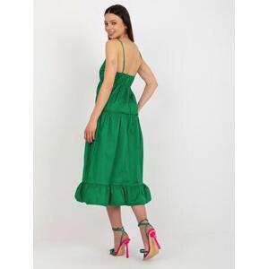 Fashionhunters Zelené rozevláté šaty s volánkem OCH BELLA Velikost: M