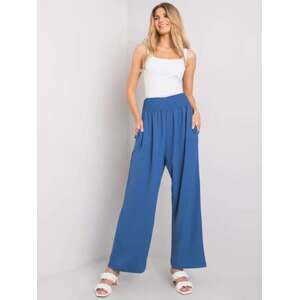 Fashionhunters RUE PARIS Tmavě modré látkové kalhoty s vysokým pasem M