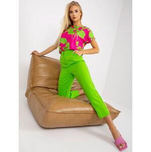 Fashionhunters Zelené kalhoty z látky s vysokým pasem RUE PARIS Velikost: 36