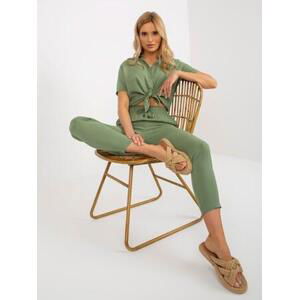 Fashionhunters Khaki kalhoty z lehké tkaniny s kapsami SUBLEVEL Velikost: XS