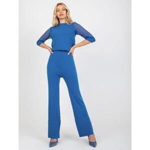Fashionhunters Tmavě modré úpletové kalhoty se širokou légou.Velikost: ONE SIZE, JEDNA, VELIKOST